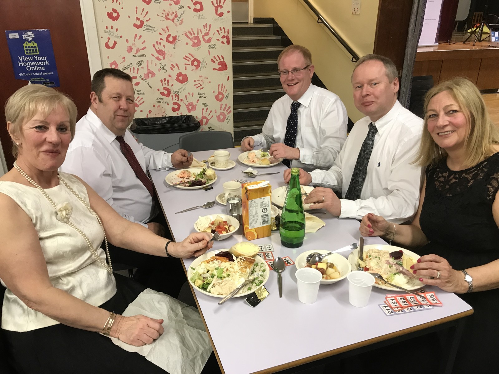 The band (and Liz and Margaret) enjoying their supper